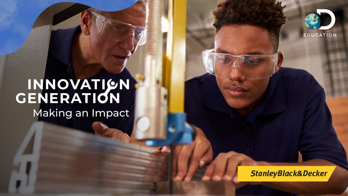 The words: "Innovation Generation Making an Impact" in front of picture of two people working