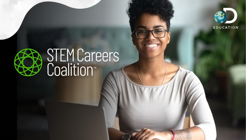 Image of Person using a computer reads: STEM Careers Coalition