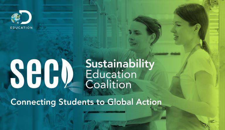 "SEC, Sustainability Education Coalition, Connecting Students to Global Action" with image of students in the background