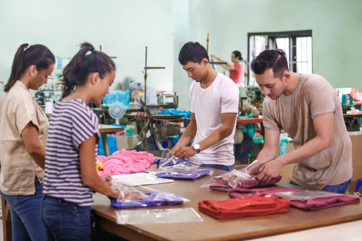 people working at a garment factory