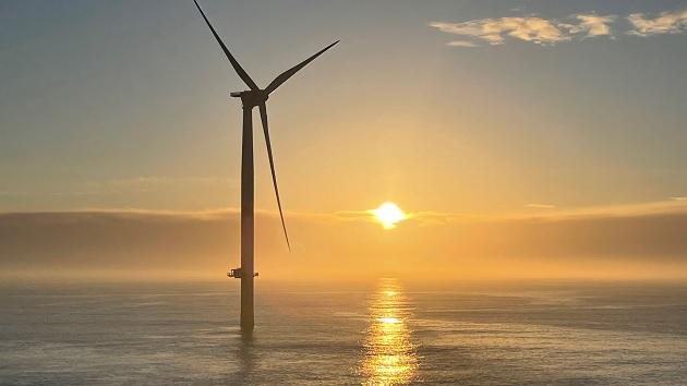 Saint-Nazaire Wind Turbine in the setting sun