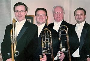 Mark Salatino, second from left, with fellow Rochester Philharmonic Orchestra trombonists in 2002.