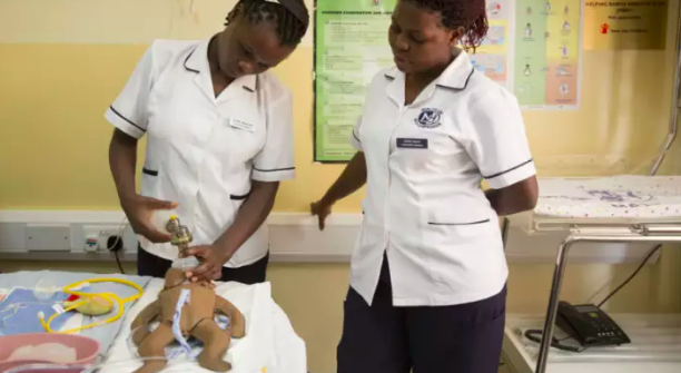 Two nurses learn life-saving neonatal resuscitation techniques in Uganda with Save the Children through the Helping Babies Breathe partnership with the American Academy of Pediatrics and Johnson & Johnson. Photo by: J&J