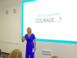 Debra Searle inspires an audience at Alexion's offices in Zurich.
