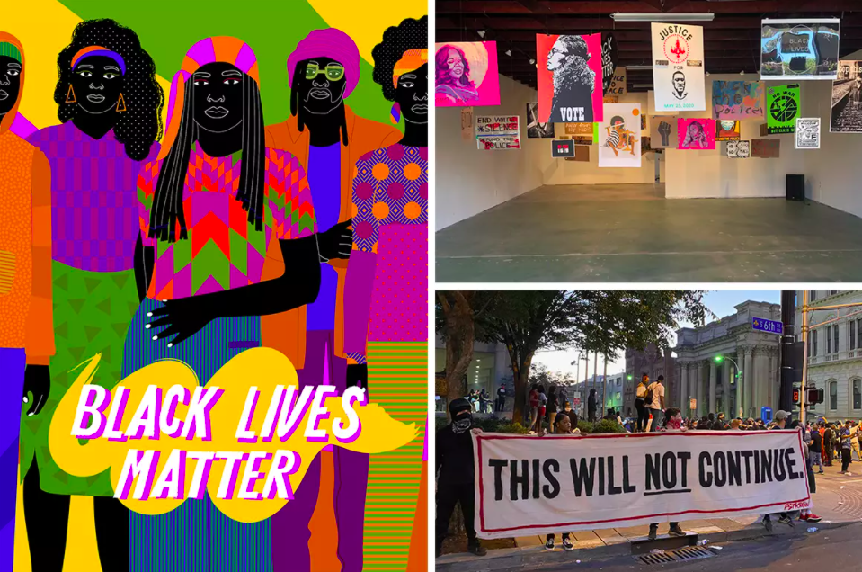 LEFT: AURÉLIA DURAND / TOP RIGHT: SOLA CONTEMPORARY / BOTTOM RIGHT: ANONYMOUS Protest art and signs created in support of the historic Black Lives Matter protests.