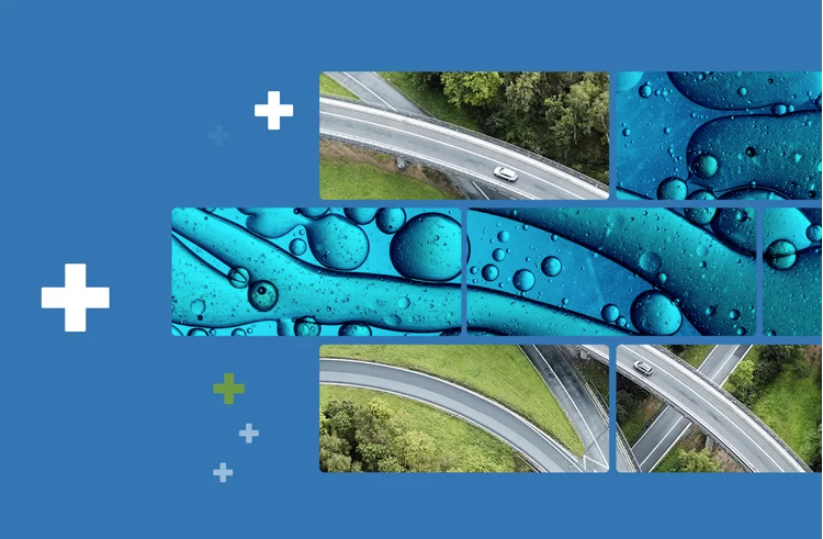 Graphic showing birds eye view of roads overlayed by and image of bubbles
