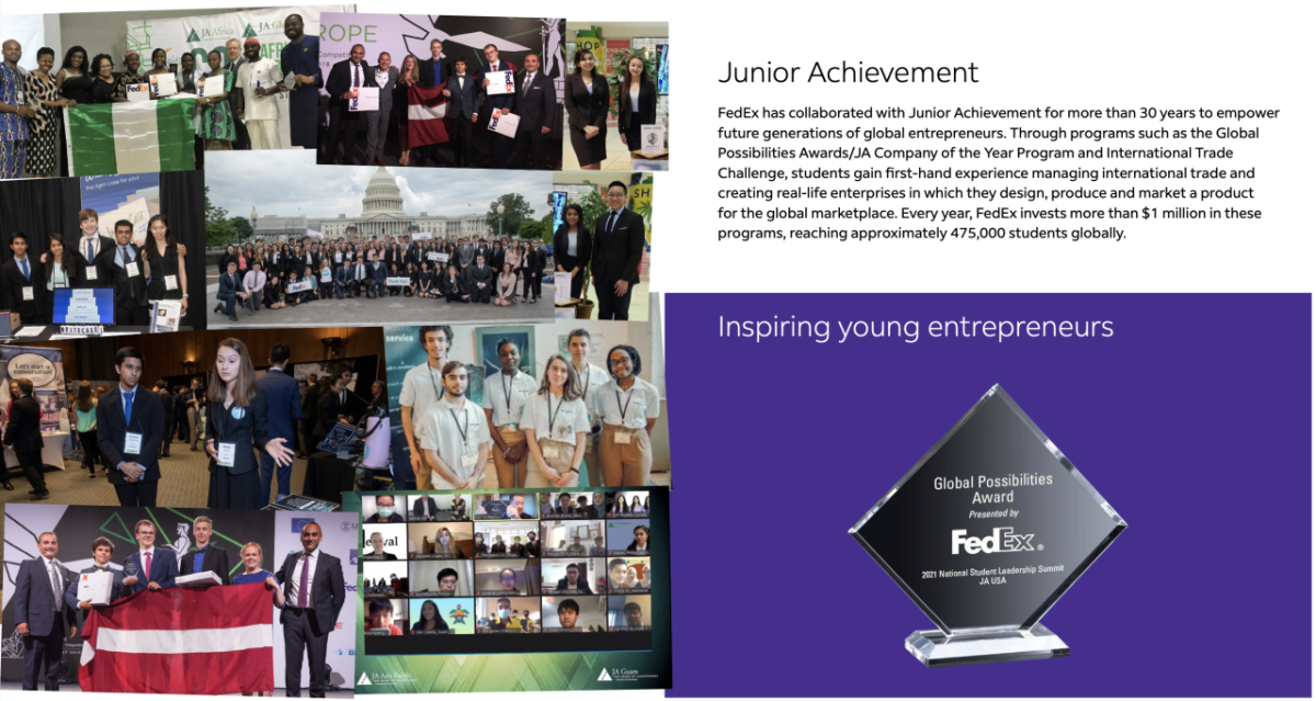 photo collage of Junior Achievement participants and the FedEx Global Possibilities award