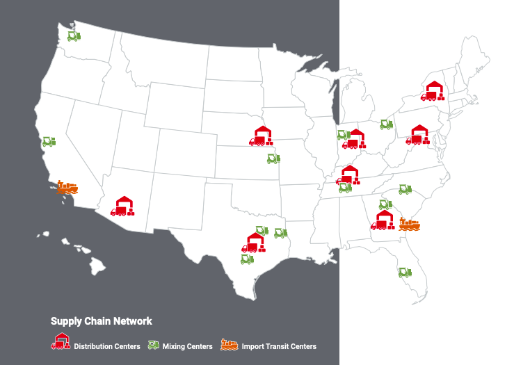 A map of Tractor Supply's Supply Chain Network