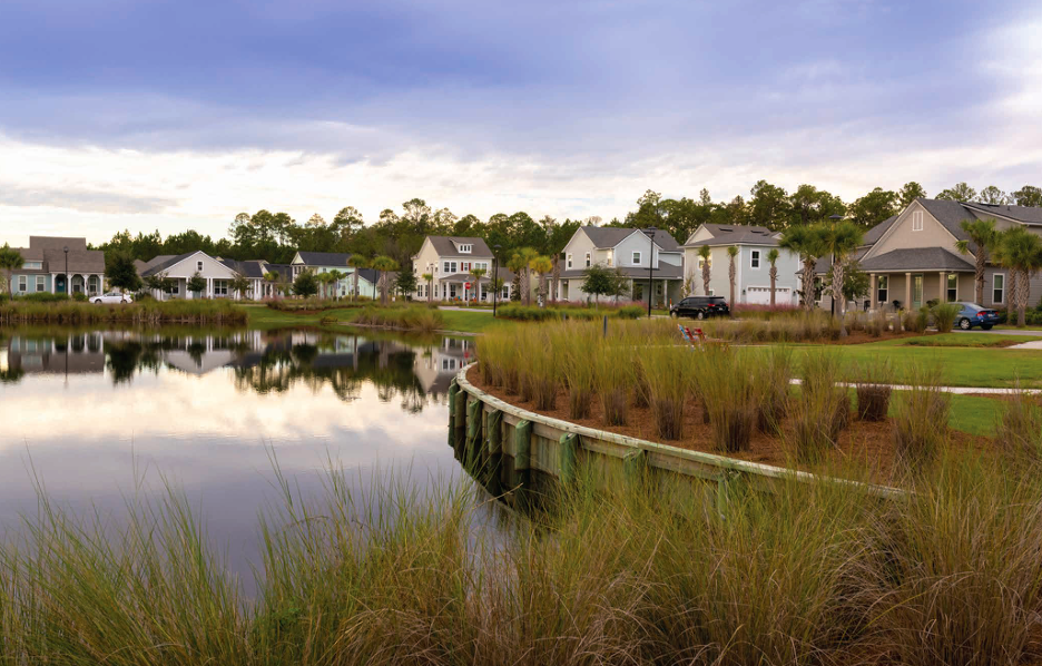 a suburban residential area along a wetlands area