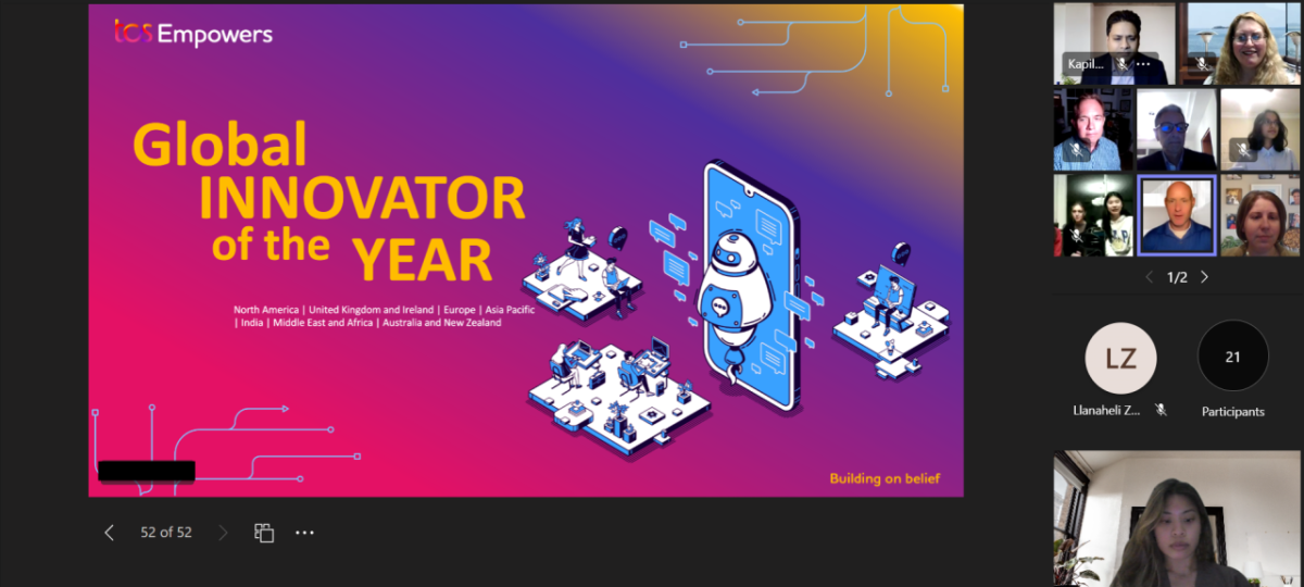 screenshot from TCS" "Global Innovator of the Year" digital meeting 