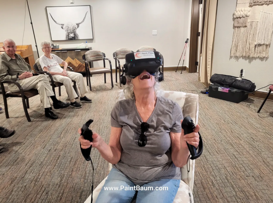 senior citizen woman playing VR