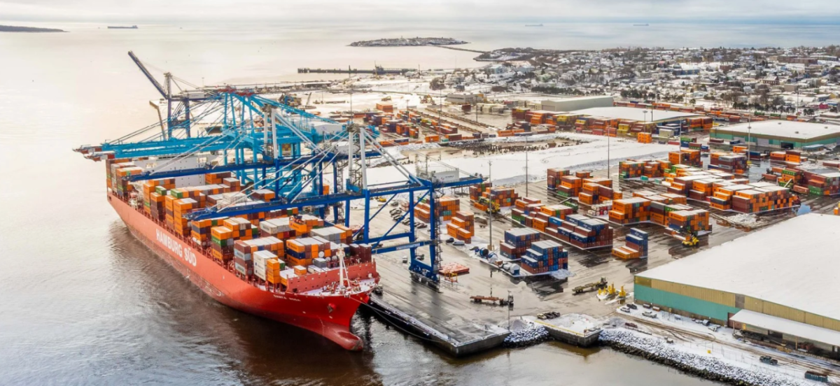 Aerial view of DP World's container terminal at Port Saint John