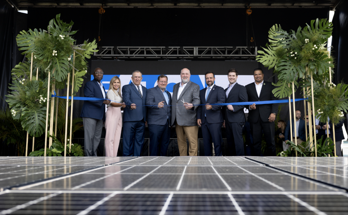 Eaton Arecibo employees cutting ribbon