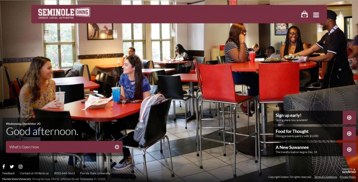 Florida State University is the first campus to partner with Sodexo and use the new website platform for their Seminole Dining website