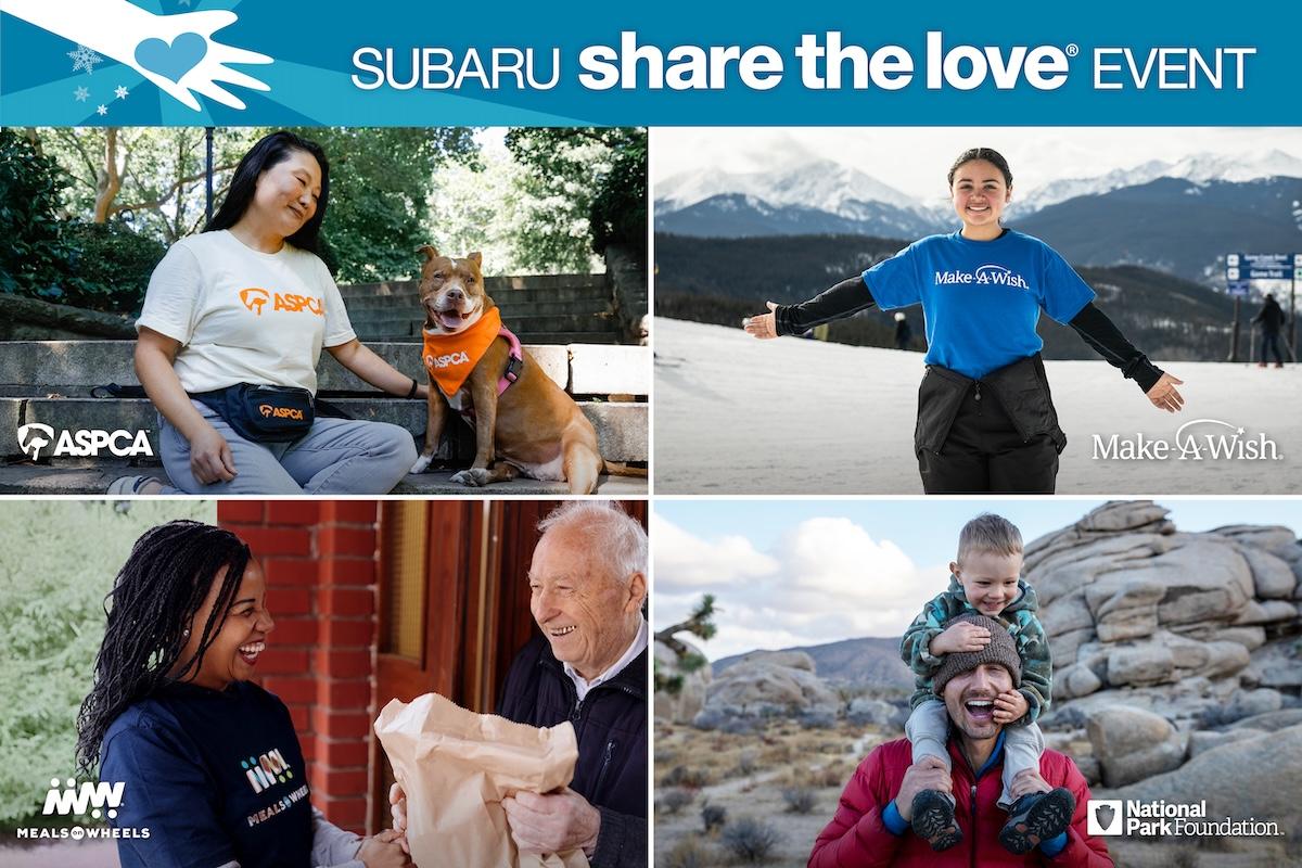 Subaru Share the Love Event with images of happy people and a dog