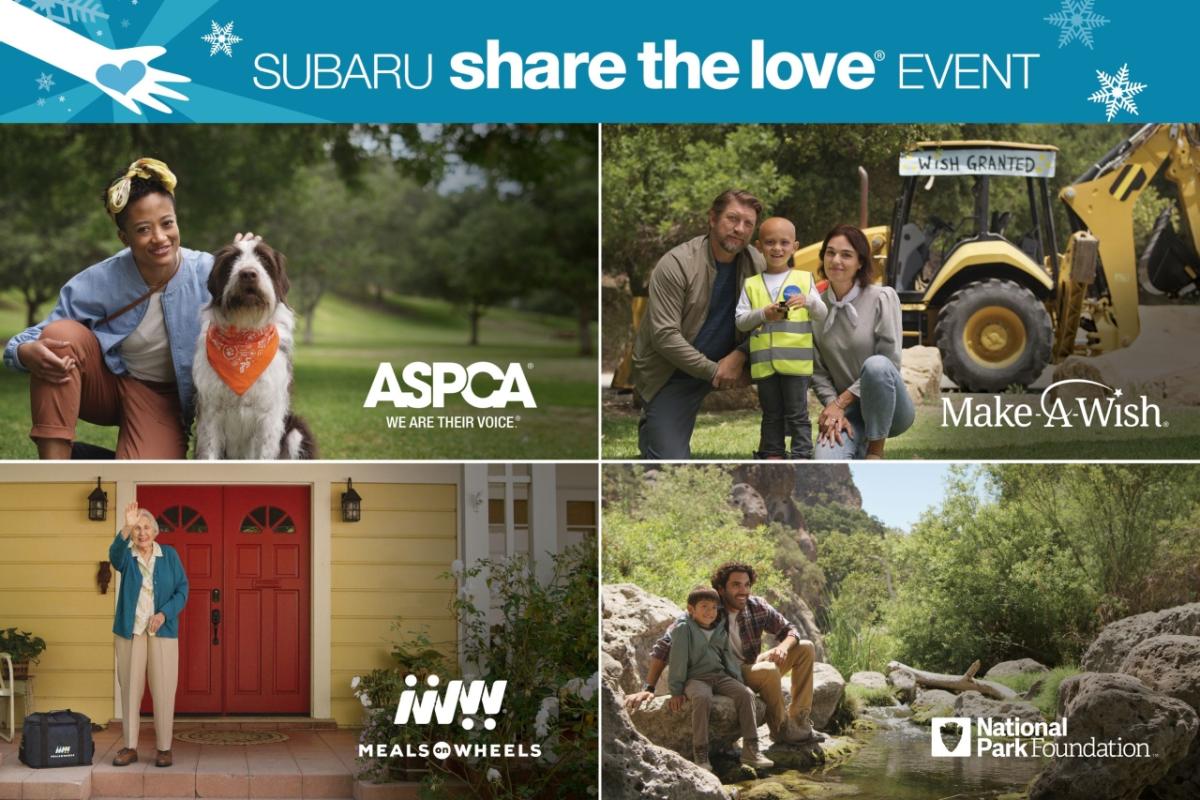"Subaru share the love event" with images for the four charities