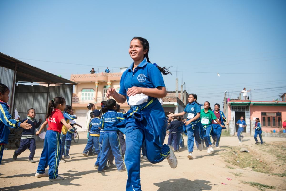 Students running outside