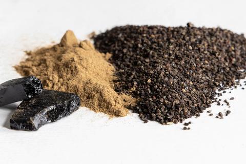 Owens Corning and its partners have successfully deconstructed asphalt shingles into their component parts. Shown here, from left, is asphalt, filler, and granules extracted from waste shingles. (Photo: Business Wire) Loose materials in a pile