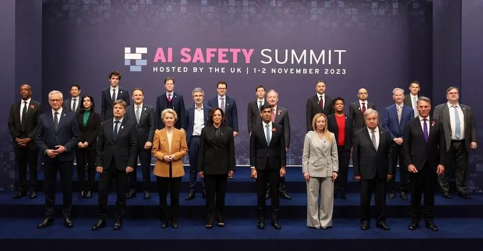 (Photo by DANIEL LEAL/AFP via Getty Images) originally published via Forbes. Group of people standing at the AI safety Summit