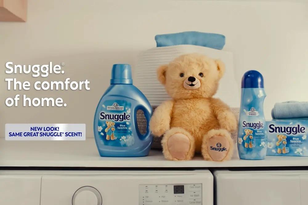 Snuggle bear and products on top of washing machine