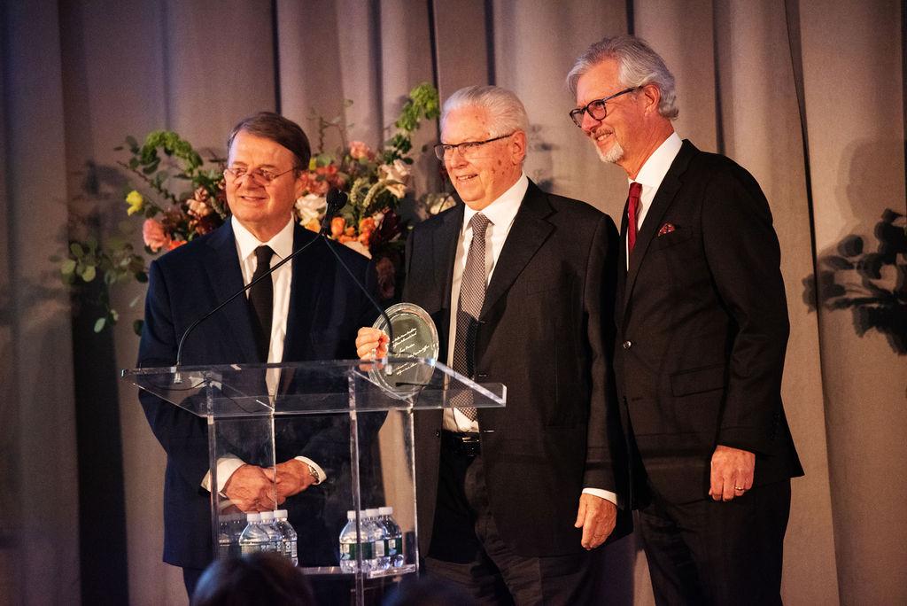 Stefano Pessina, WBA's executive vice chairman and CEO is pictured with Daniele D. Bodini, chairman of the American-Italian Cancer Foundation (AICF) (left) and Claudio Del Vecchio, chairman and CEO, Brooks Brothers Group, Ins. (right). Pessina was awarded AICF's Lifetime Achievement Award for his exemplary career in health care.