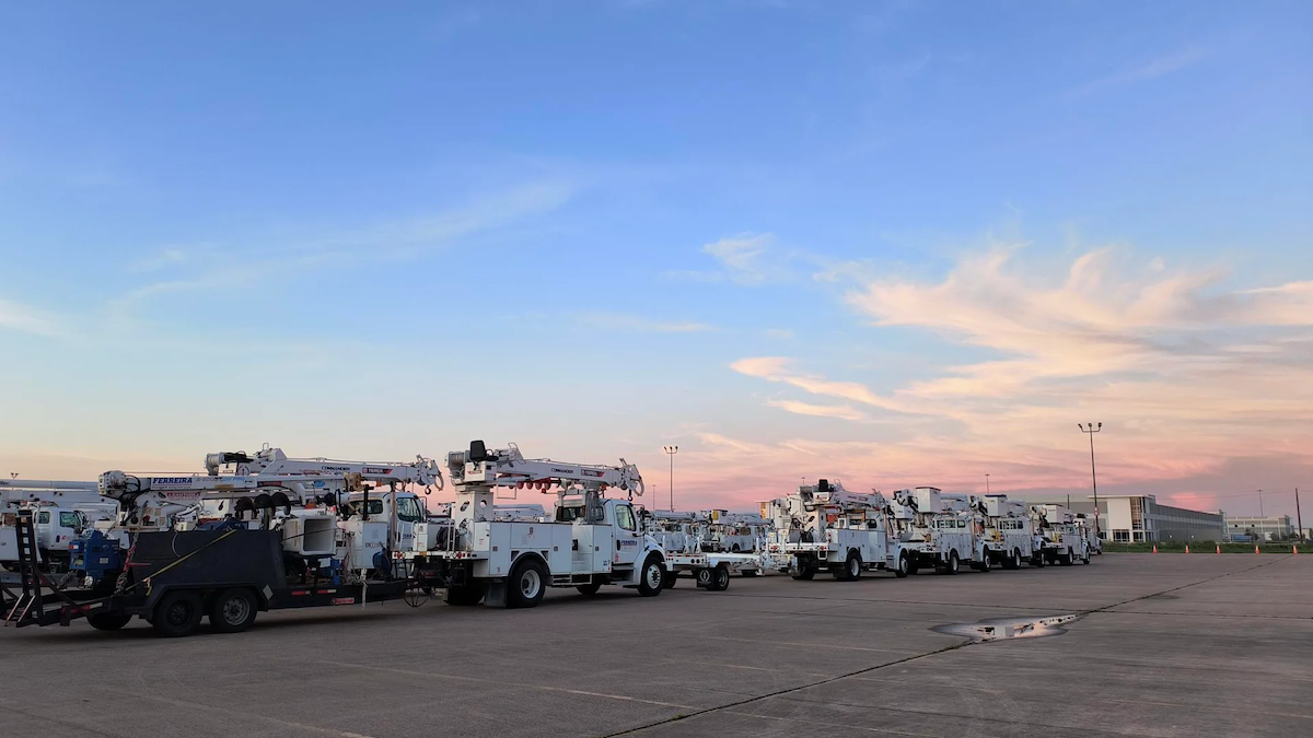 Utility trucks ready to be deployed.