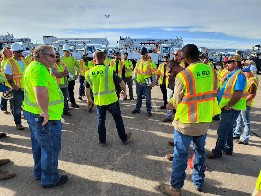 Crews getting ready to be deployed after a storm.