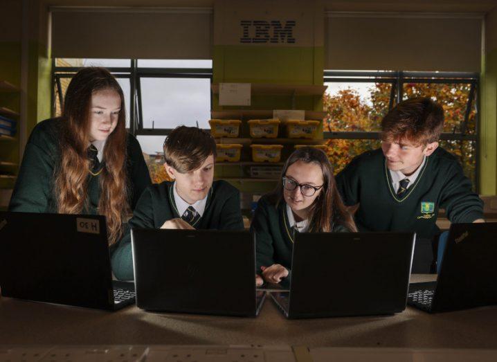 Students Kayleigh Baker, Pavel Trigub, Charlie Caroll and Nikolas Suokas from Larkin Community College in Dublin. Image: Fennell Photography. Photo courtesy of Silicon Republic