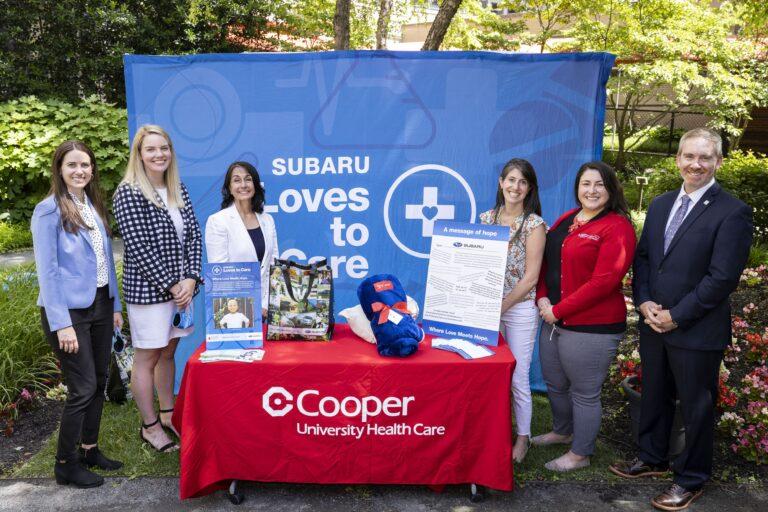 Representatives from Subaru of America and The Leukemia & Lymphoma Society visited Cooper University Health Care to present “care” bundles to frontline support staff at Cooper. Left to right: Liz Edelen, Love Promise Community Commitment Manager, Subaru of America, Inc.; Kirsten Anderson, Love Promise Community Commitment Specialist, Subaru of America, Inc.; Sheila Gallucci-Davis, Senior Vice President, General Counsel, Corporate Responsibility and Philanthropy, Subaru of America, Inc.; Shira Haaz, Corporate Responsibility Manager, Subaru of America, Inc.; Gabby Grimaldi, Campaign Development Manager, The Leukemia & Lymphoma Society; and Alan Bethke, Senior Vice President, Marketing, Subaru of America, Inc.
