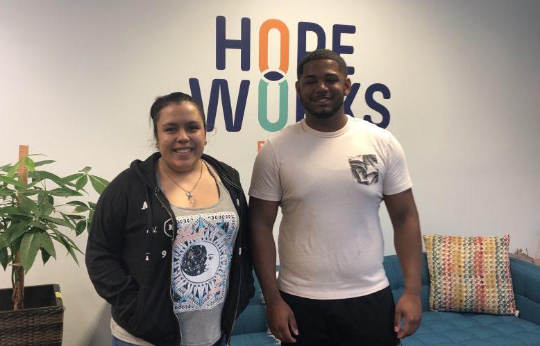 Nilviani Garcia, left, and Semaj Sullivan at the Hopeworks headquarters in downtown Camden. Courtesy of Hopeworks