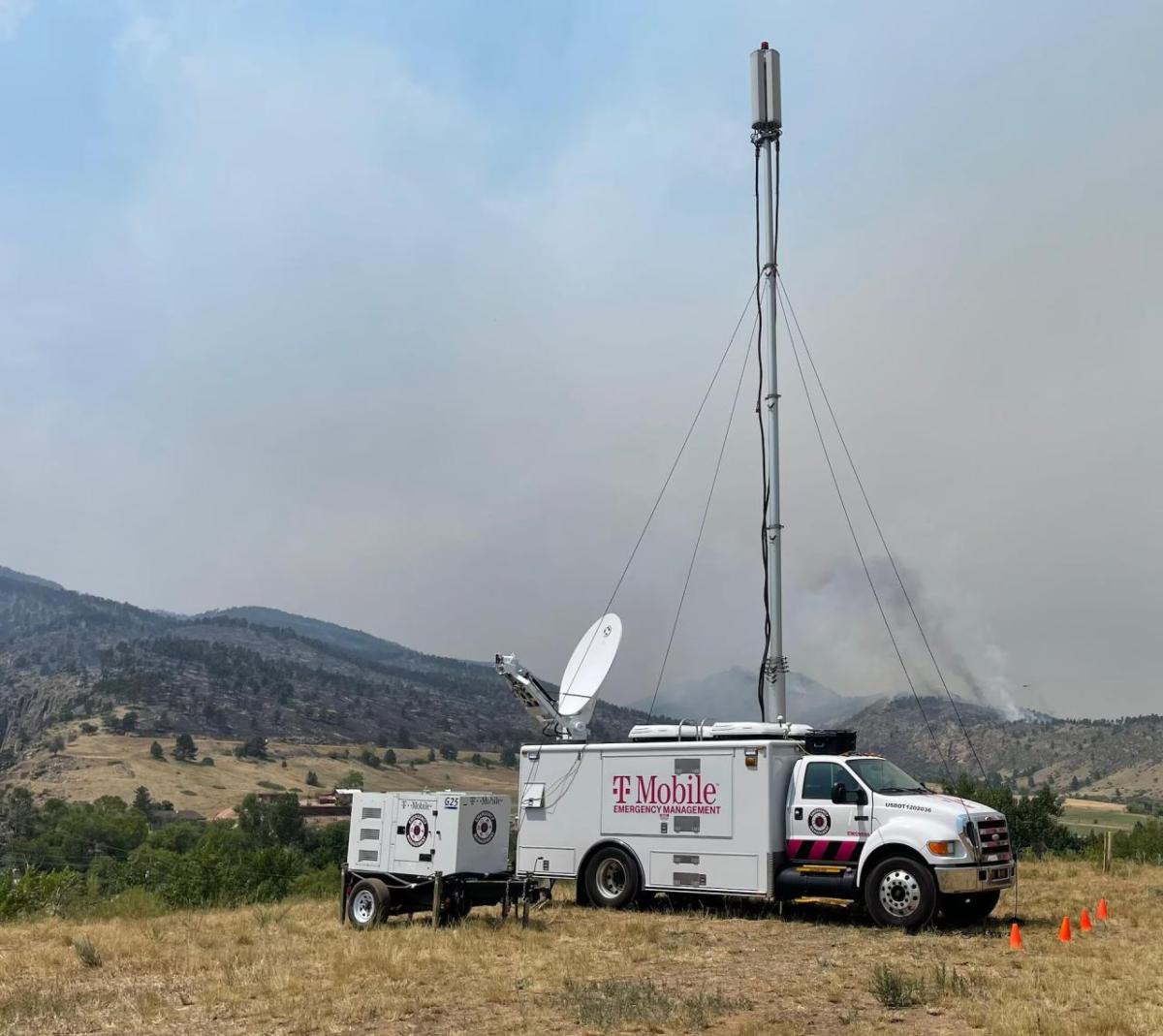 T-Mobile's Emergency Management team deploys network vehicles to the Alexander Mountain Fire Incident Command Post to help keep first responders connected A T-mobile network vehicle