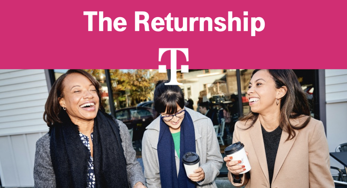 "The Returnship T" with a group of smiling women