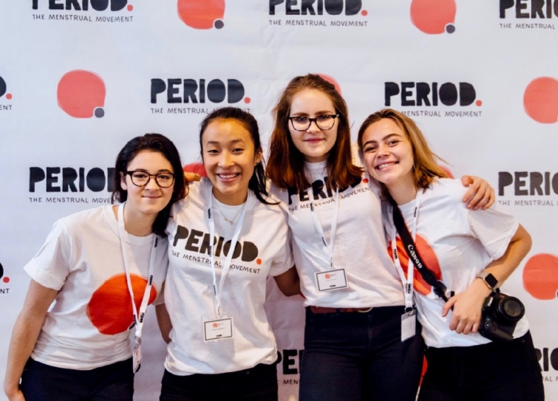 Nadya Okamoto (second from left), Founder & Executive Director of PERIOD.org, first launched the NGO when she was 16 years old. To date, PERIOD has addressed over 700,000 periods through product distribution and registered over 400 campus chapters in all 50 US states and in over 30 countries. Photo credits