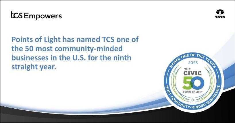 "Point of Light has named TCS one of the 50 most community-minded businesses in the U.S. for the ninth straight year."