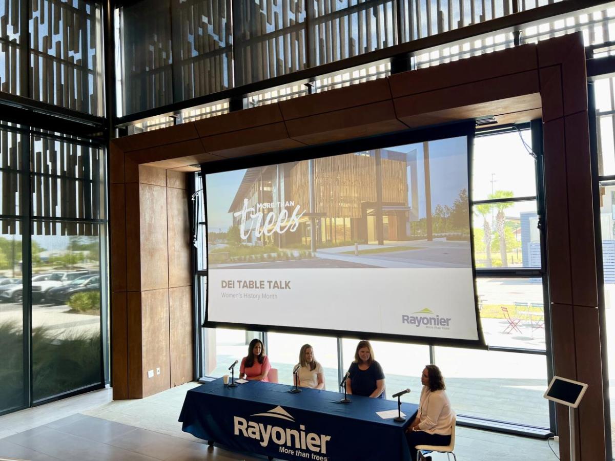 Four women sat at a large table 