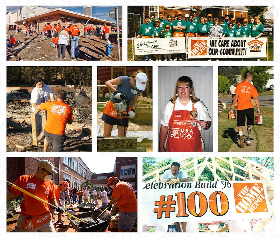 Photo montage of Team Depot volunteers working in their communities.