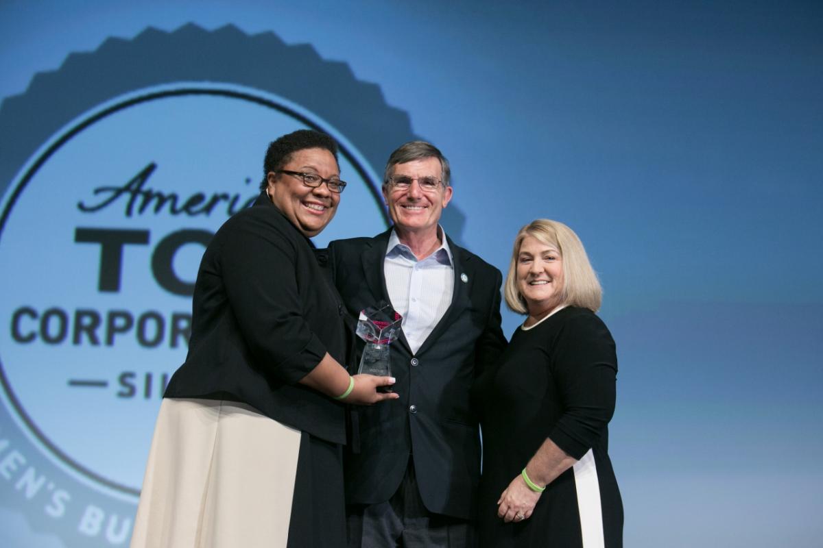 Theresa Harrison, Board Chair & Director, Diversity & Inclusiveness Procurement, EY with Sodexo's Ted Monk, VP, Sustainability & Corporate Social Responsibility and Pamela Prince-Eason, President & CEO, WBENC