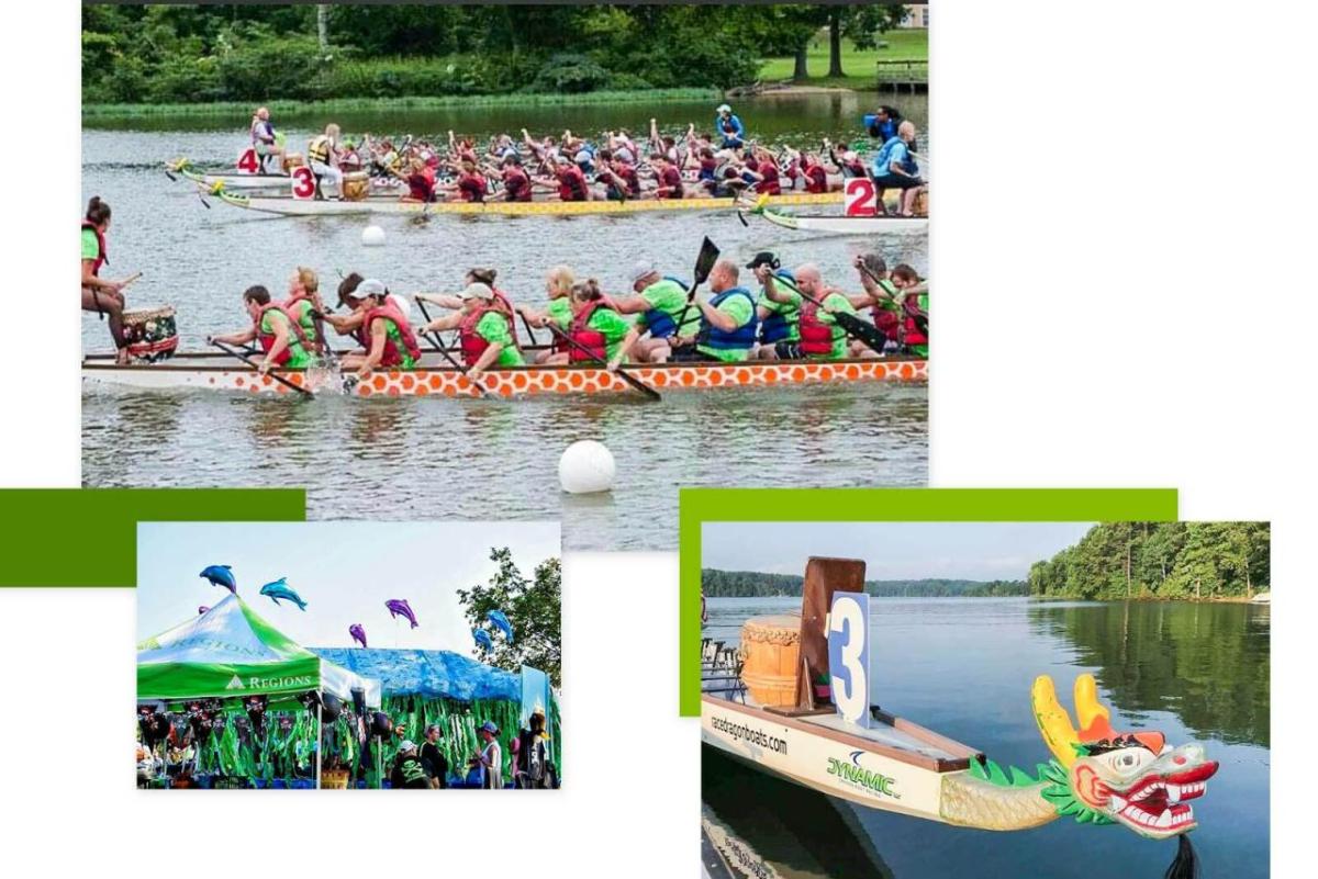 Collage of photos of Teresa Walker and a rowing team in a long wooden boat.