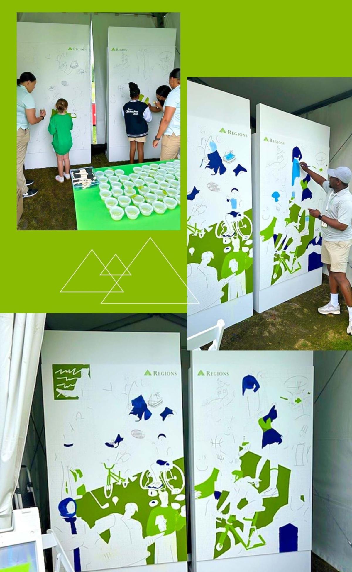 Paint-by-numbers mural in progress 