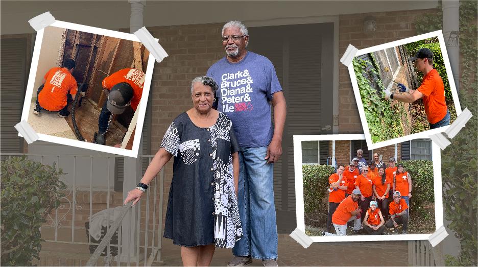Army Veteran Odell Witherspoon and his wife Willie Faye in front of their home.