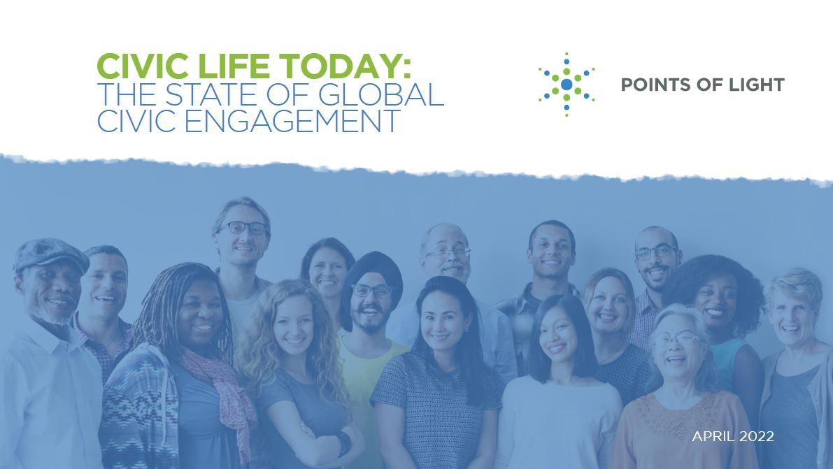 "Civic Life Today: The State of Global Civic Engagement" with Points of Light logo and group picture