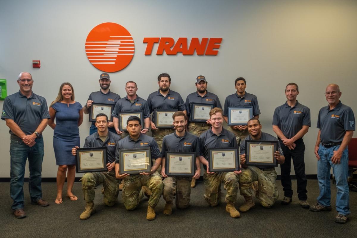 Graduates from Trade Warriors’ third cohort receive their Trane Certified Technician status. Courtesy: Josh Lewis on behalf of Trane.