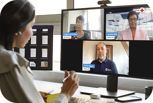 person sitting in front of Zoom computer screen 