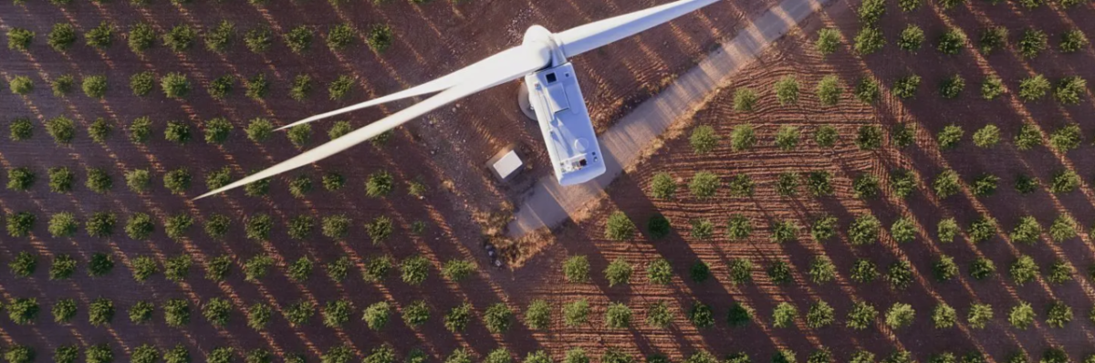 Ariel view of a wind turbine