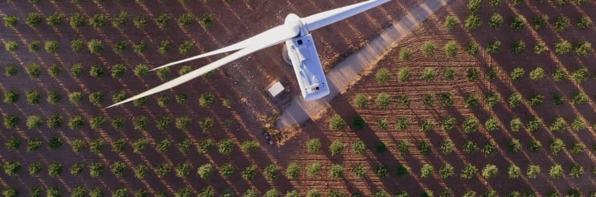 Ariel view of a wind turbine  