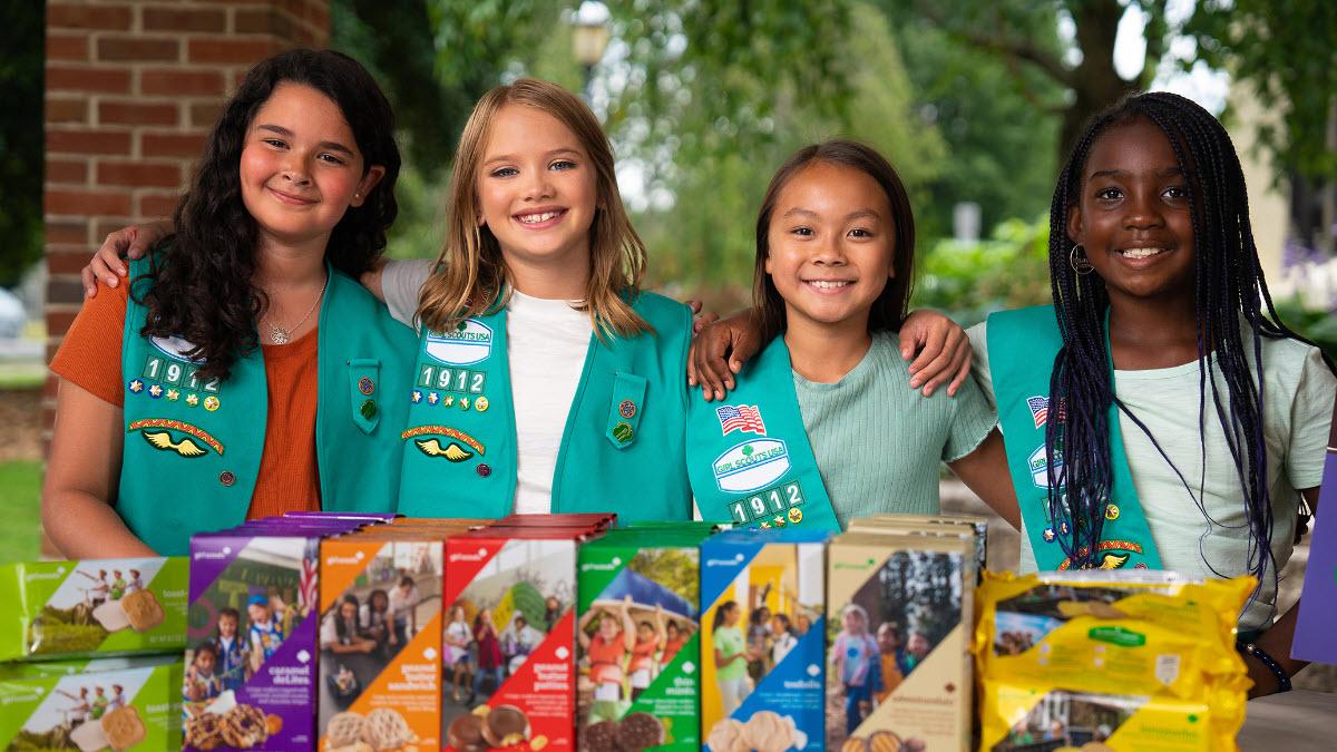 Girl Scouts of Northeast Kansas selling cookies.