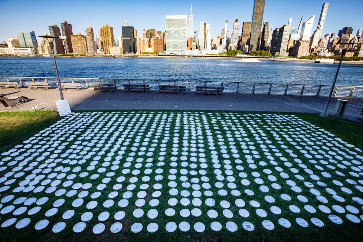 1000 plates placed on the lawn of the UN