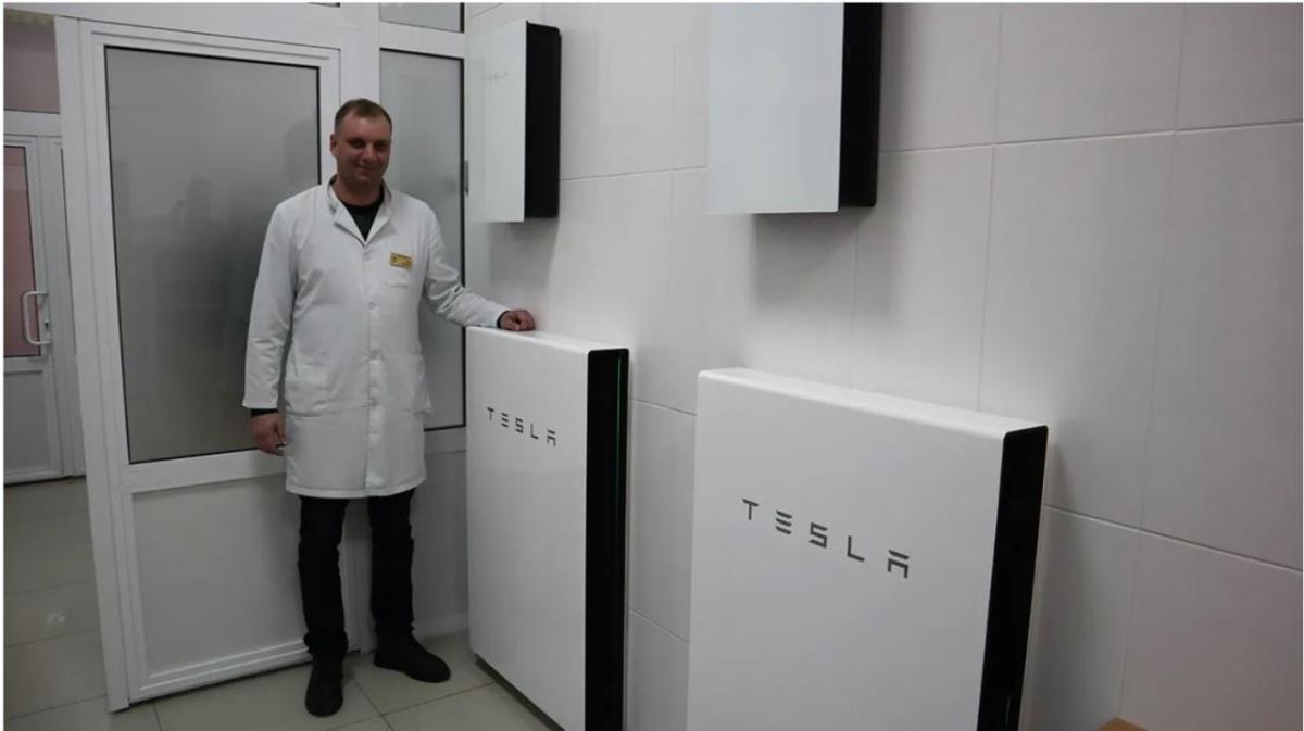 In the town of Derhachi, five miles northwest of Kharkiv, two Tesla Powerwalls donated by the Polish government were installed last November at the local 100-bed hospital. “Now we can be sure that all operations will go ahead and that no patients are lost because of power outages,” said head surgeon Oleg Donchak. (Nick Allen/Direct Relief)