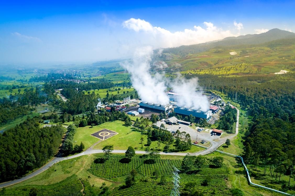 Aerial view of a geothermal power plant.