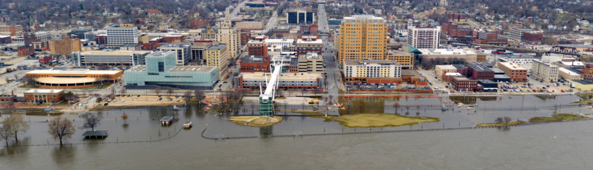 City with encroaching floodwater